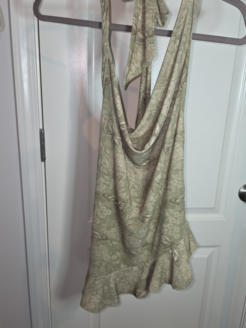 Milk & Honey green halter top with beige floral pattern #halter #floral